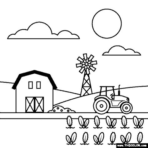 Farm Coloring Page Agriculture Pictures Drawing, 4 H Coloring Pages, Farm Cartoon Drawing, Farm Easy Drawing, Agriculture Drawing Ideas, How To Draw A Farm, Agriculture Drawing Easy, Ffa Drawings, Farm Scene Drawing