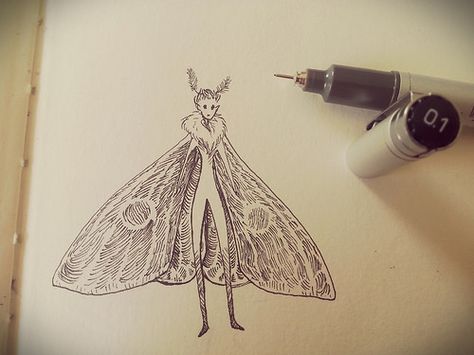 Moth Fairy Tattoo, How To Draw A Moth, Moth Fairy Art, Tiny Moth Tattoo, Moth People, Bug Fairy, Moth Fairy, Moth Drawing, Moth Illustration