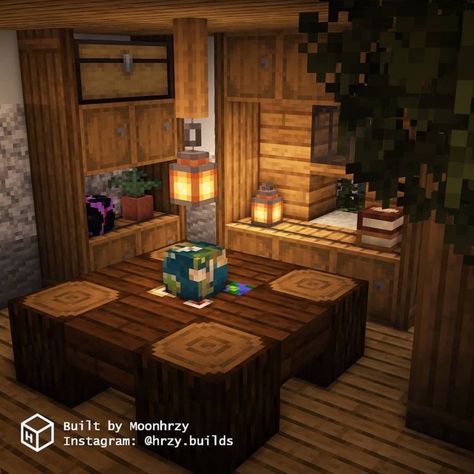 Interior Minecraft Ideas Cottage, Mc House Decor, Mincraft Idea House Interior, Cute Minecraft House Interior, Minecraft Dinning Room Design, Minecraft Interior Decoration Ideas, Interior Designs Minecraft, Mc Decor Ideas, Minecraft Living Room Ideas Cottage