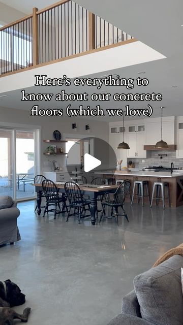 Cole & Morgan on Instagram: "Our concrete floors in our Barndominium get so many questions!!   There and many different ways to go about concrete floors with different stains, color, texture , polish etc. here is what we did to achieve the beautiful floors we have in our Barndo🏡🌾   Sooo would you put concrete floors in your home/Barndo!?   #barndominium #barndominiumhome #barndominiumliving #concretefloors #radiantheat #dreamhome #rustichome #shophouse #shouse #barndo #homeideas #countryhome #polishedconcrete" Concrete Floors In Barndominium, Kitchen Ideas Concrete Floor, Barndominium Kitchen Concrete Floors, Concrete Floor Kitchen Ideas, Cement Epoxy Floor, Barndominium Cement Floors, Waxed Concrete Floor, Barndominium Interior Open Floor Modern, Concrete Floor Ideas Interior Design