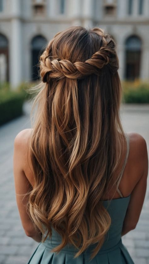 Looking for some gorgeous hoco hairstyles inspiration Whether you have straight hair curly hair short hair or long hair we've got you covered From simple and natural styles to elegant half updos this post has ideas for every hair length and texture Get ready to slay with these easy shoulder-length hairstyles that are perfect for the big night Half Up Half Down Wedding Hair For Fine Hair, Half Up Hair For Bridesmaid, Wedding Hairstyles Half Up Half Down Straight, Hair Bridesmaid Half Up, Wedding Hairstyles Down Medium Length, Wedding Hair Down Straight, Wedding Hairstyles Half Up Half Down Short Hair Bridesmaid Simple, Half Up Half Down Wedding Hair Medium, Bride Hairstyles Half Up Half Down Medium Length