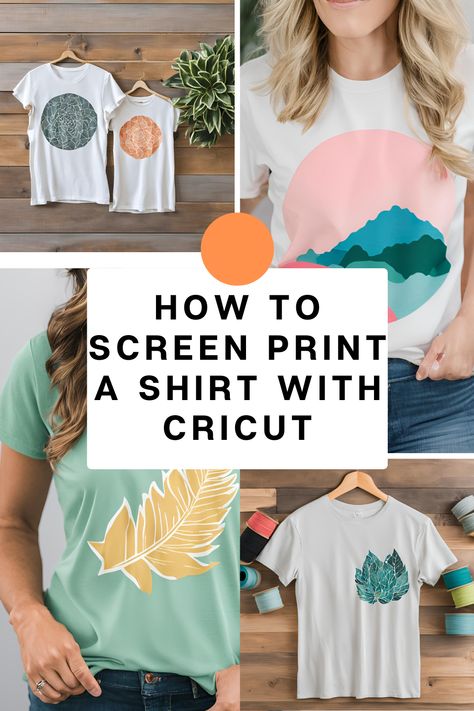 "Learn how to screen print a shirt with your Cricut! 👕🎨 Follow our easy, step-by-step guide to create custom designs and professional results. Perfect for DIY projects and personalized gifts! #CricutCrafts #ScreenPrinting #DIYShirts #CraftingGuide #CustomDesigns #CricutProjects" Tshirt Screen Printing Diy, Cricut Screen Printing Diy, Print On Shirts Diy, Cricut Shirt Projects, Cricut Projects Vinyl T Shirts Design, Diy Screen Printing Shirts, Screenprint T Shirt, Cricut Clothing Projects, Shirts Made With Cricut