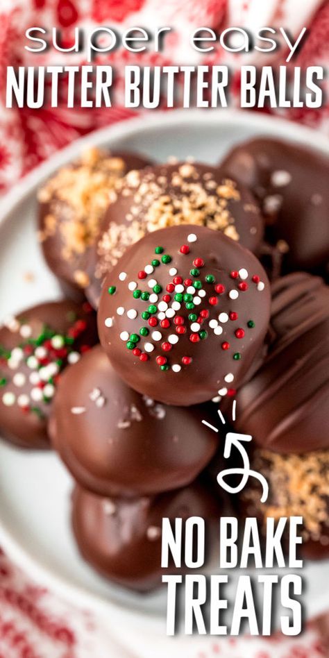 Nutter Butter Balls Recipe, Christmas Non Bake Treats, Reindeer Balls Recipe, No Bake Truffles Christmas, Nutter Butter Christmas Ideas, Nutter Butter Truffles Recipes, No Bake Butterfinger Balls, Cookie Truffles No Bake, No Bake Christmas Balls