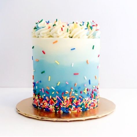 Blue Sprinkle Cake, Ombré Smash Cake, Funfetti Cakes, Sprinkles Cake, Blue Birthday Cakes, Candy Birthday Cakes, Eggless Baking, Ombre Cake, Funfetti Cake