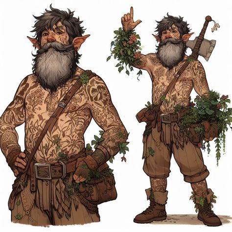 Old Druid Dnd, Dnd Gnome Barbarian, D&d Druid Art, Mushroom Druid Art, D&d Barbarian Art, Reborn Dnd 5e Character Art, Irish Character Design, Adventurer Fantasy Art, 2d Concept Art Character Design