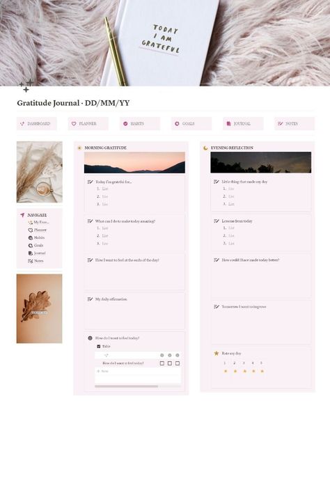 #Gratitude_Journal_Notion #Gratitude_Template #Notion_Journal #Journal_Notion_Template Gratitude Journal Notion, Gratitude Template, Notion Journal, Journal Notion, Digital Gratitude Journal, Journal Habit Tracker, Notion Inspo, Meal Prep Planner, Etsy Planner