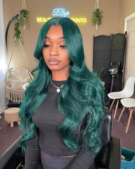 Eullair Hair on Instagram: "Like this layers & dark green color 💚💚💚 Hair stylist: @sslays__ Hair from @eullairhair . . . #lacefrontwigstag #darkgreenwig #lacewig #eullairhair #lacewigs #wigs #wigslayer #lacefrontalsewin #frontalsewin #customwigs #wavehair #blackgirlmagic #wholesalewigs #hairwholesaler #myblackisbeautiful #hairtransformation" Dark Green Frontal Wig, Green Color Hair, Dark Green Hair, Colored Hair Tips, Frontal Wig Hairstyles, Bold Hair Color, Creative Hair Color, Goddess Braids Hairstyles, Green Wig