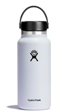 HYDRO FLASK - Water Bottle 946 ml (32 oz) - Vacuum Insulated Stainless Steel Water Bottle Flask with Leak Proof Flex Cap with Strap - BPA-Free - Wide Mouth - White Hydro Flask Water Bottle, Stainless Steel Collar, Flask Water Bottle, Wishlist 2024, Wide Mouth Bottle, Eco Friendly Design, Hydro Flask, Insulated Stainless Steel Water Bottle, Insulated Bottle