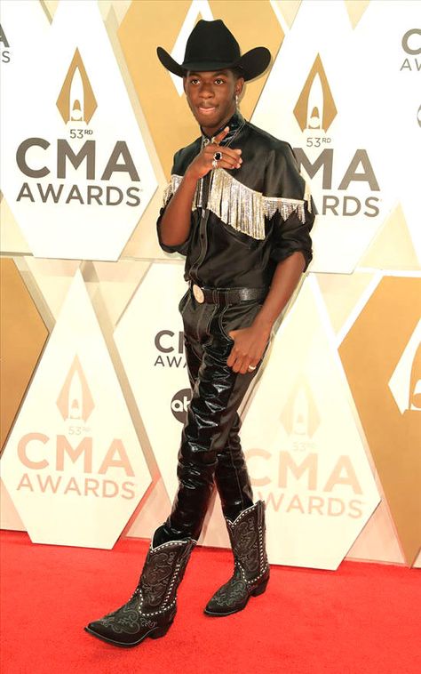 2019 CMA Awards: Lil Nas X Comes Correct | Tom + Lorenzo Lil Nas Cowboy, Lil Nas Cowboy Outfit, Lil Nas X Cowboy Outfit, Lil Nas X Cowboy, Lil Nas X Outfit, Disco Outfit Men, Space Cowboy Costume, Cowboy Outfit Men, Gay Cowboy