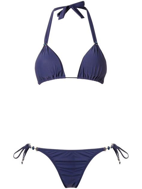 Navy triangle bikini set from Amir Slama featuring side tie fastenings and a back tie fastening. This item is true to fit. Please note this item has a brazilian cut. Triangle Bikinis, Swimsuit Inspo, Brazilian Cut, Cute Bathing Suits, Summer Bikinis, Cute Swimsuits, Blue Swimsuit, Swim Wear, Rip Curl