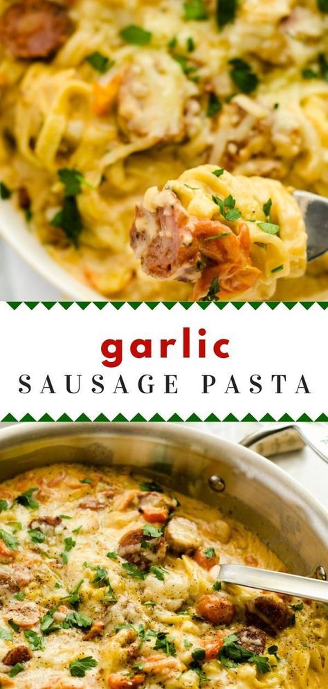 Garlic Parmesan Pasta, Quick Pasta Dishes, Sausage Dinner, Gluten Free Meal Plan, One Pot Meal, Gluten Free Recipes For Breakfast, Parmesan Pasta, Delicious Pasta, Yummy Pasta Recipes