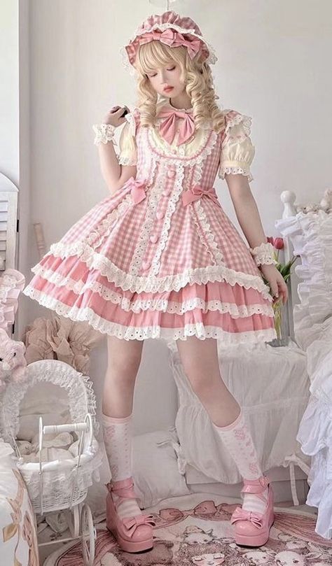 ♡ Dresses Casual Pink, Sweet Outfits Girly, Lotia Fashion, Lotia Dresses, Pink Plaid Pattern, My Future Husband, To My Future Husband, Lolita Outfits, Run To You