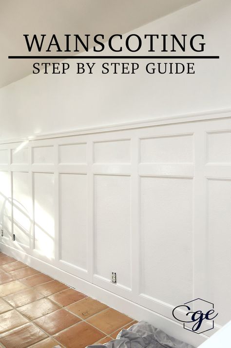 Wainscoting How To, Diy Wainscoting Office, How To Wainscoting, How To Hang Art Over Wainscoting, Home Office With Wainscoting, Diy Wanescotting Bedroom, Wainscoting Styles Bedroom, Modern Wainscoting Hallway, Entryway Ideas Wainscoting