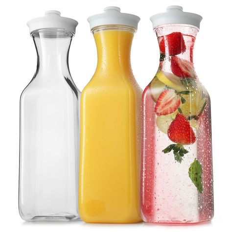 PRICES MAY VARY. ENJOY YOUR HOMEMADE DRINKS : with this set of 3 juice containers with lids for fridge, and share them with your family at a meal or party. They measure 11 inches tall and 2.5 inches in diameter (50 oz / 1500 ml) and fit perfectly in your refrigerator door. SQUARE BASE CARAFES & PITCHERS : This set of plastic water carafe with lids is made of durable BPA-Free food-grade plastic material. It is safer around kids than glass because it is lightweight and shatter-proof. SERVE VARIOUS Liquid Laundry Detergent Dispenser, Laundry Detergent Dispenser, Iced Tea Cocktails, Juice Dispenser, Pitcher With Lid, Iced Tea Pitcher, Drink Pitcher, Juice Pitcher, Detergent Dispenser