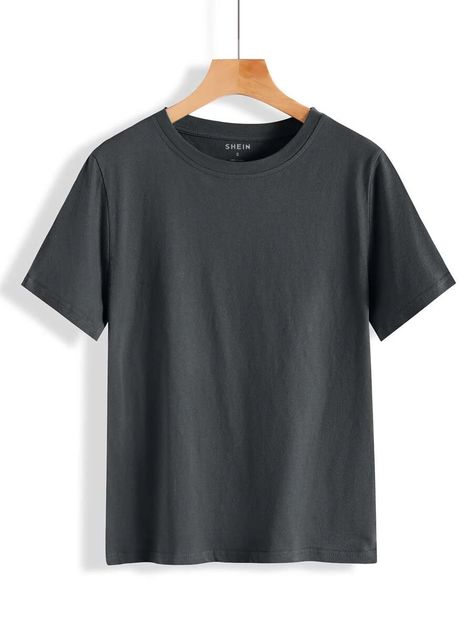 Solid Crew Neck Tee | SHEIN USA Plain Tee Shirts, Baggy Tee, Crew Neck Tshirt, Aesthetic T Shirts, Plain Tees, Hair Clothes, Plain Tshirt, Women T Shirts, Fashion Story