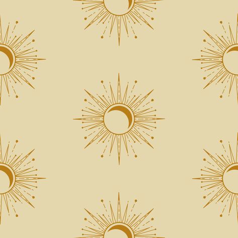 This sun and moon wallpaper features delicate illustrations in a typical occult style. The whimsigoth design works well in boho themed rooms and is great for those with an interest in mystical and occult themes. Moon Sun Illustration, Witchy Sun Tattoo, Sun Themed Room, Mandala Moodboard, Whimsigoth Design, Moon And Sun Illustration, Boho Sun Wallpaper, Sun And Moon Illustration, Sun And Moon Wallpaper