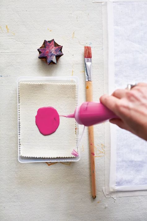 Potato Stamps Diy Block Prints, Fabric Block Printing Diy, Wood Block Printing Diy, Seashell Block Print, Block Printing Tea Towels, Block Print Fabric Diy, How To Block Print On Fabric, Diy Block Print Curtains, Block Print Diy