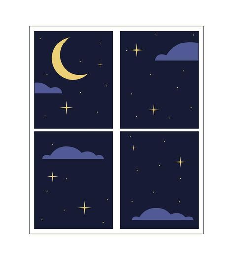 Window night 2D linear cartoon object. Nighttime moon window frame isolated line vector element white background. Looking outside. House interior view evening color flat spot illustration Moon Window, Spot Illustration, Window Illustration, Window Drawing, Interior View, Line Vector, Window View, Window Frame, Night Time