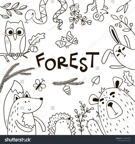 Forest Doodles, Background Doodles, Cover Page For Project, Project Cover Page, Holiday Homework, Wildlife Day, Doodle Background, Front Page Design, Space Text