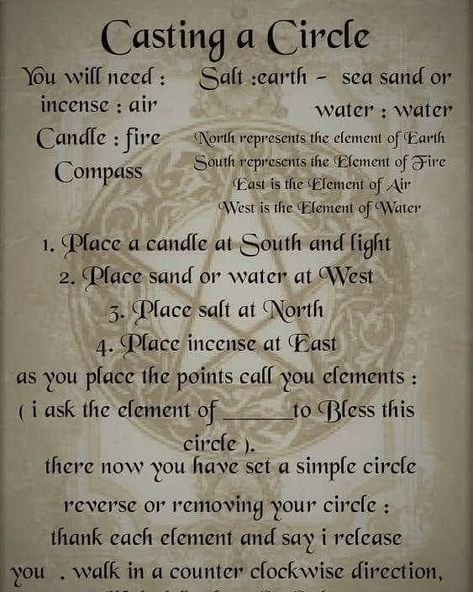 Sine my post yesterday it seems I need to address casting a circle. Here is a simple way to cast your circle although there are many more… Casting Circle, Casting A Circle, Witchcraft Spells For Beginners, Spells For Beginners, Witch Rituals, Dry Herbs, Easy Spells, Wiccan Magic, Magic Spell Book