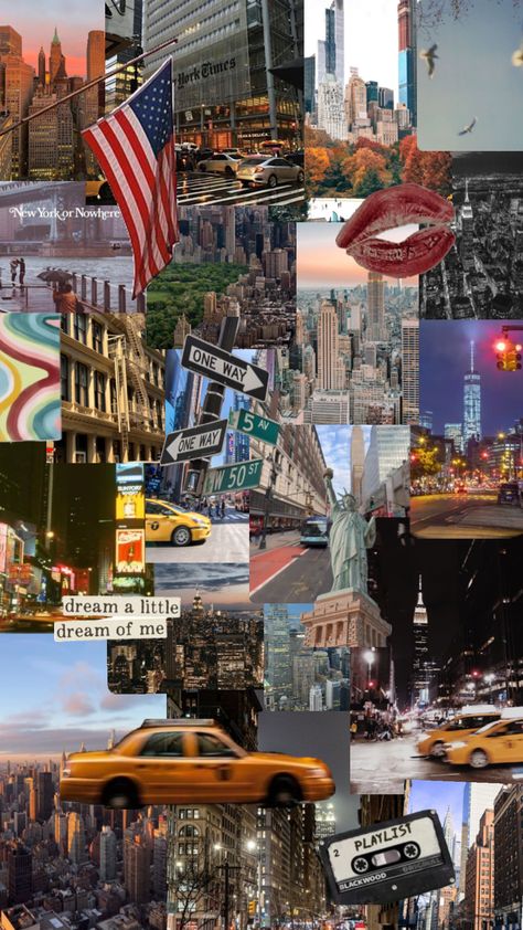 Metropolitan City Aesthetic, America Vision Board, Usa Asthetic Picture, New York Brooklyn Aesthetic, America Vibes Aesthetic, Usa Vision Board, Nyc Collage Wallpaper, America Wallpaper Usa, New York Aesthetic Collage