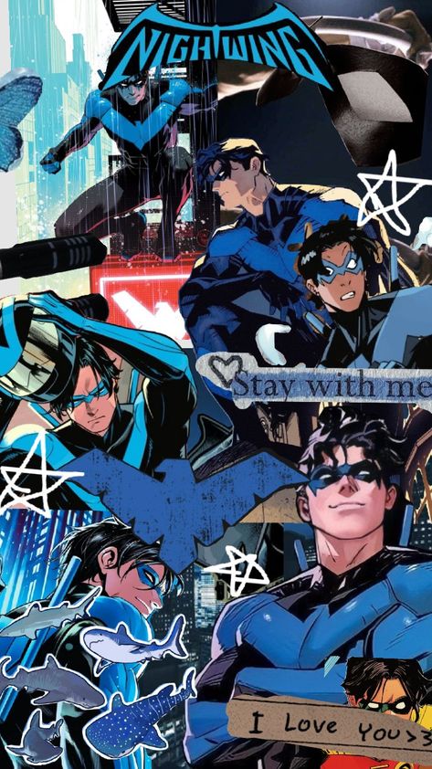 Nightwing wallpaper 💙 Nightwing Wallpaper, Nightwing Young Justice, Marvel Phone Wallpaper, Nightwing And Starfire, Dc Comics Wallpaper, Bat Boys, Anime Fanfiction, Raven Teen Titans, Wallpaper Collage