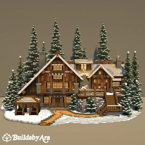 Minecraft Xmas House, Mincraft Idea House Winter, Big Minecraft Building Ideas, Minecraft Winter Cabin Tutorial, Minecraft Snow Base Ideas, Spruce House Ideas Minecraft, Minecraft Arctic House, Spruce Snow House Minecraft, Minecraft House Christmas