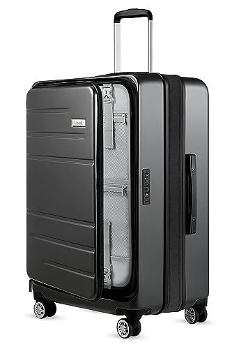 LUGGEX Black 26 Inch Luggage with Spinner Wheels, Expandable Hard Shell Checked Suitcase with Front Opening, Lightweight Hard Case Luggage, Hard Shell Luggage, Suitcase Traveling, Garment Bag, Carry On Luggage, Hard Case, Front Pocket, Spinning, Carry On