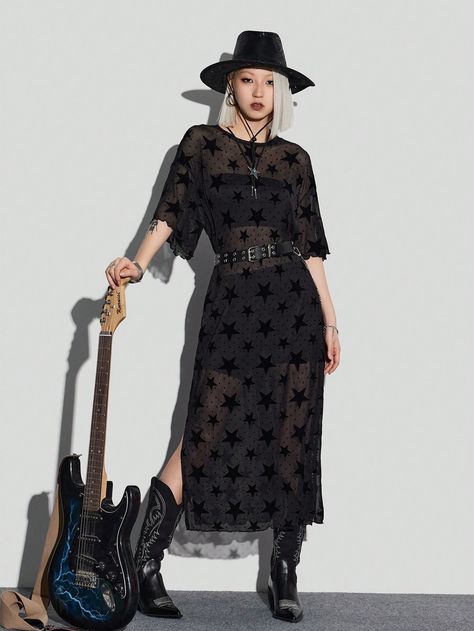 Rock Star Outfit Women, Casual Halloween Outfits, Casual Goth, Casual Halloween, Black Mesh Dress, Witchy Fashion, Mesh Maxi Dress, Women Midi, Mode Inspo