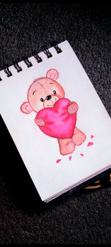 Cute teddy bears drawing with a heart Pink Teddy Bear Drawing, Bear Holding A Heart Drawing, Bear Holding Balloons Drawing, Teddy Bear With Heart Drawing, Teddy Bear Painting Canvas, Teddy Bear Painting Easy, Cute Teddy Drawing, A Heart Painting, Cute Teddy Bear Drawing