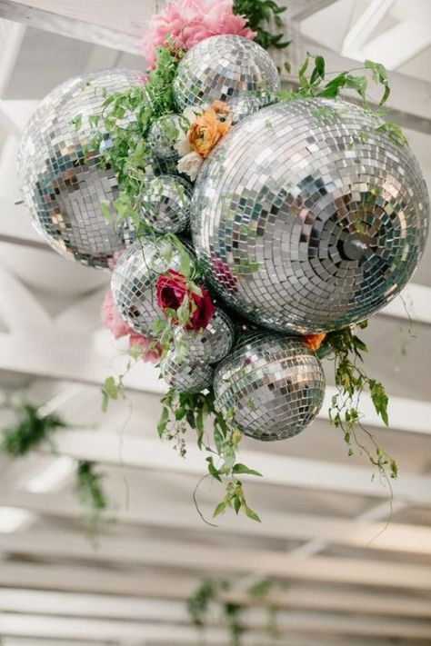 Funky Fonts, Rustic Wedding Decorations, Floral Wedding Decorations, Disco Fever, Disco Balls, Rosh Hashanah, Hanging Flowers, Red Colour, Disco Party