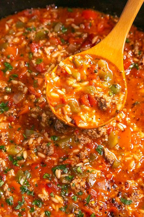 Stuffed Pepper Soup Recipe - Chili Pepper Madness Spicy Stuffed Pepper Soup, Filled Pepper Soup, Piggie Soup Recipe, Stuffed Pepper Soup With Cabbage, Soup Stuffed Pepper, Crockpot Stuffed Peppers Soup, Cream Of Pepper Soup, Stuffed Pepper Chili, Stuffed Bell Peppers Soup Crock Pot