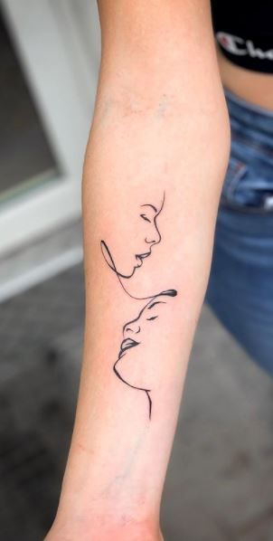 Sibling Silhouette Tattoo, Behind The Ear Sister Tattoo Ideas, Sister Silhouette Tattoo, Matching Sister Tattoos For 2 Meaningful, Sister Friend Tattoos, Meaningful Sister Tattoos, Sister Tattoos Ideas, Sister Symbol Tattoos, Tattoos Sisters