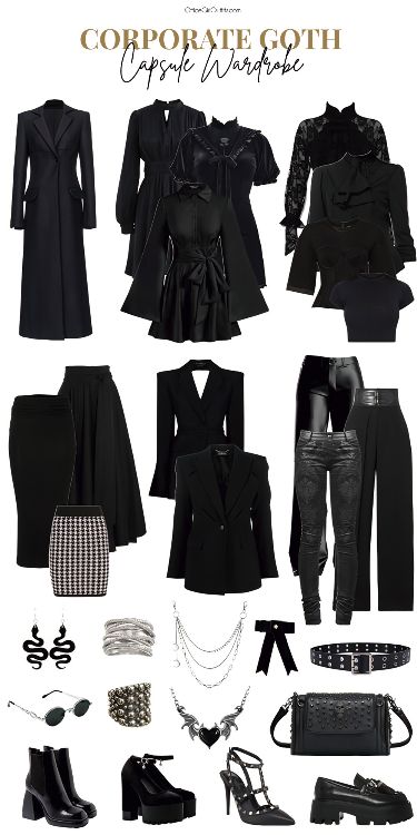 Gothic Chic Fashion, Edgy Work Outfits, Corporate Goth, Casual Goth, Mode Emo, Black Clothes, Corporate Outfits, Dark Outfits, Elegantes Outfit