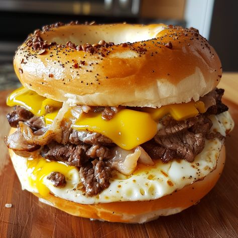 Crafting the Perfect McDonald's Steak Egg Cheese Bagel Copycat - Mcdonald's Steak Egg And Cheese Bagel, Steak Bagel, Egg Bagel Recipe, Steak Egg And Cheese Bagel, Egg And Cheese Bagel, Mcdonalds Copycat Recipes, Egg Bagel, Steak Breakfast, Mcdonalds Breakfast