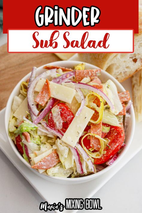 This Grinder Sub Salad is a great enjoy to enjoy all the flavors of your favorite sub sandwich in a salad form. Jersey Mike’s Sub In A Bowl, Sub In A Bowl, Italian Sub Salad, Sub Salad, Grinder Salad, Baking Recipes Pie, Sub Sandwich, Salads To Go, Sub Sandwiches