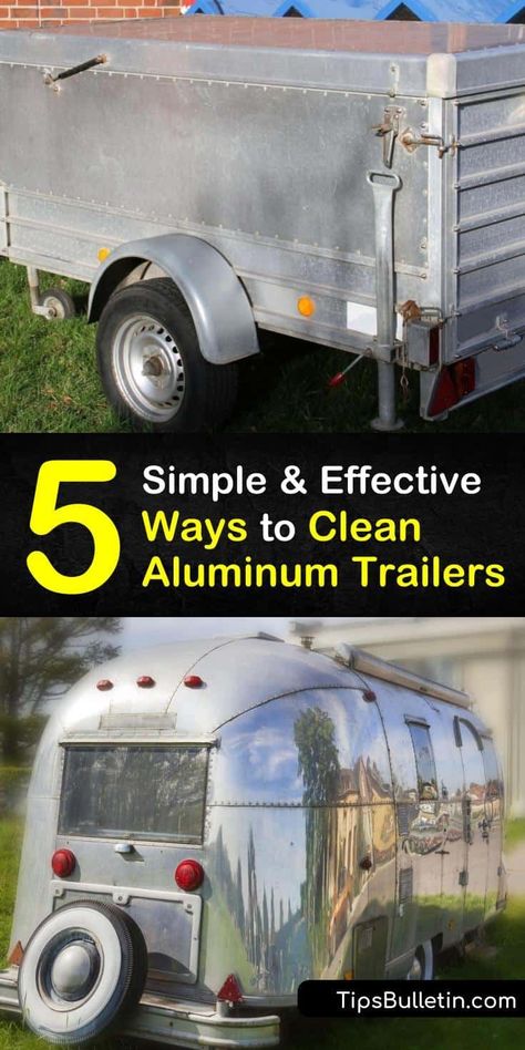 Tackle large objects, like horse trailers and pontoons, with methods like acid washing, homemade brightener recipes, stopping at the truck wash, and a power washer. These DIY aluminum polish tricks making cleaning aluminum easy. #clean #aluminum #trailers Hard Water Cleaner, Cleaning Aluminum, Aluminum Utility Trailer, Polishing Aluminum, How To Clean Aluminum, Diy Household Cleaners, Trailer Diy, Aluminum Trailer, Power Washer