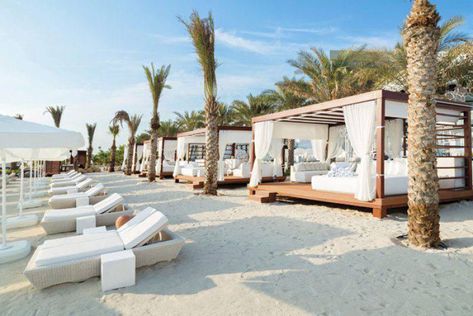 Beach Restaurant Design, Dubai Beach, Beach Bungalow, Beach Bedding, Beach Cabana, Beach Lounge, Beach Cafe, Resort Design, Seaside Beach