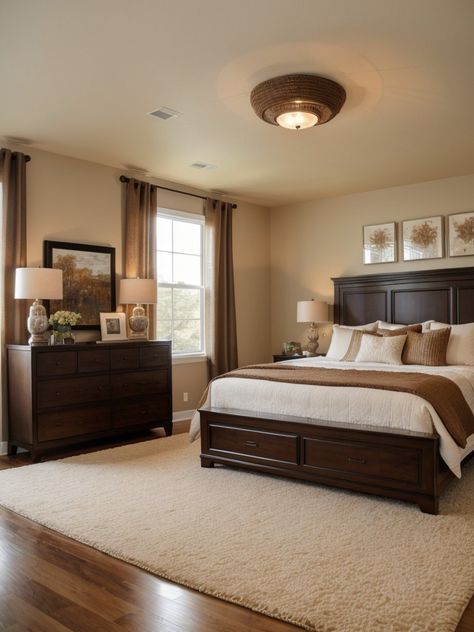 Bedroom Decor Ideas Brown Furniture, Bedroom Decor Brown Walls, Brown Accent Bedroom, Brown Master Bedrooms Decor, Bedroom Decor With Brown Furniture, Brown Wood Bedroom Ideas, Brown And Beige Bedroom, Bedroom Ideas Brown Furniture, Dark Brown Bedroom Furniture Decor