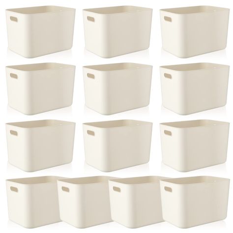 PRICES MAY VARY. Multipurpose Storage Bin Set: you will receive 10 pieces of white plastic storage bins with handles, the ample quantity can certainly meet your daily storage requirements and classification needs, which can hold a lot of things, maximizing your space and making your home tidier and cleaner Practical Handle Design: the hollow handles on each side of the white plastic bins are comfortable to hold, with smooth brims and no excess burr to hurt your hands, making it easy for you to h Dorm Room Organization Storage, Surf Room Decor, Closet Storage Bins, Pantry Organizer, Pantry Bin, Decorative Storage Bins, Small Storage Basket, Baskets Storage, Organizer Bins