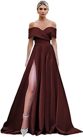 Brown Ball Gown, Fall Formal Dresses, Brown Dresses Formal, Gowns Simple, Wedding Dress For Women, Wedding Evening Gown, Split Prom Dresses, Satin Ball Gown, Simple Wedding Dress