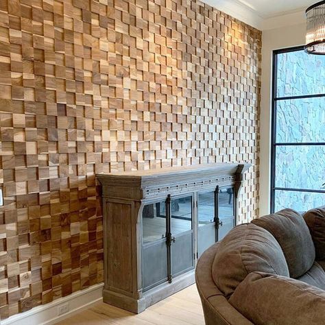 Flooring On Walls, Wood Feature Wall, Wood Wall Paneling, Bank Bed, Basement Remodel Diy, Wood Tiles, Wooden Wall Panels, Wood Accent Wall, Wood Mosaic