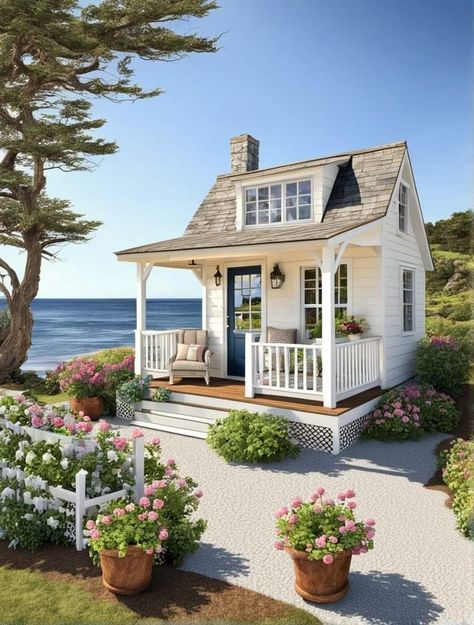 White Cottages, Cute Cottages, Coastal Cottage Decorating, Coastal Cottage Style, Small Cottage Homes, Cottage Retreat, Cottage Style Home, Tiny Cottage, Cottage Home