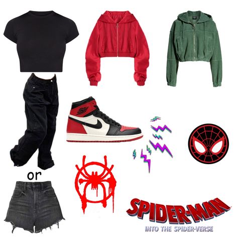 Spider Man Based Outfits, Spider Verse Clothes, Prowler Miles Morales Outfit, Miles Morales Disneybound, Miles Morales Themed Outfit, Mile Morales Outfit, Spider Man Movie Outfit, Spiderman Across The Spider Verse Outfit, Miles Morales Fashion