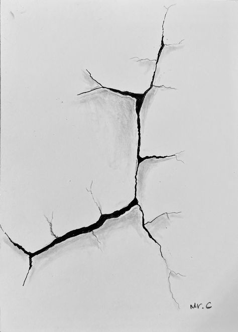 Cracked How To Draw Cracks In Wall, How To Draw Cracks On Face, Rust Drawing Texture, Cracks Drawing Reference, Cracked Paint Effect, Wall Cracks Drawing, Tattoo Cracks, How To Draw Cracks, Cracked Drawing