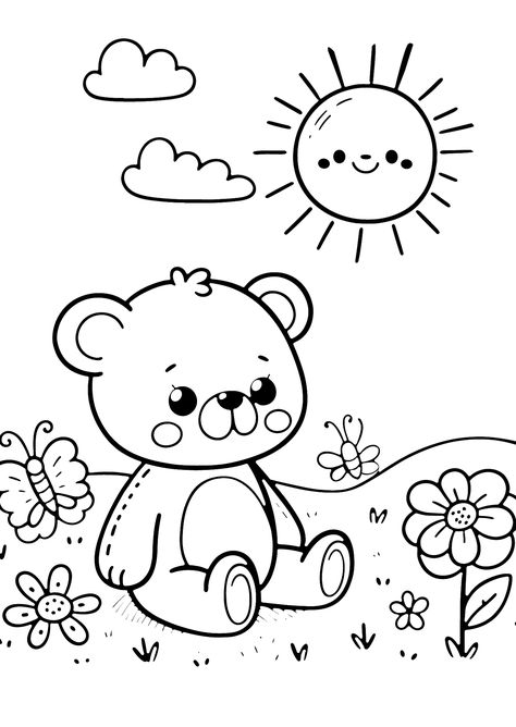 Baby Bear - Simple Coloring Page Cute Bear Coloring Pages, Simple Colouring Pages, Easy Colouring Pages, Baby Drawing Easy, Baby Shower Coloring Pages, Coloring Pages Flowers, Coloring Pages Simple, Simple Coloring Pages, Colouring Pages For Kids