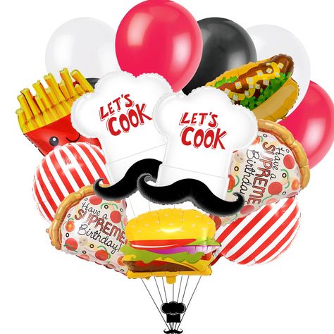 PRICES MAY VARY. 1: Package: each package comes with 12pcs latex balloon, 2pcs chef balloon, 2pcs pizza balloon,1pcs stripe balloon,1pcs hamburger balloon, 1pcs hotdog balloon,1pcs French fries balloon,1 roll 10m ribbon, 1piece straw. 2:Balloon inflation: all balloons support helium. 3: Balloon Notice:balloon need to support 100% pure helium 4:Party Decoration: Chef theme birthday party, cooking theme party,pizza party decor. 5:Customer service:After getting goods, if have any problem,please sen Pizza Balloons, Pizza Party Decorations, 3 Balloon, Baking Birthday Parties, 2 Balloon, Party Pizza, Cooking Theme, Balloon Cookies, Party Cooking