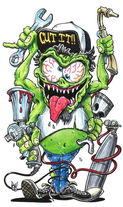 Ed Roth Art, Kustom Kulture Art, Cartoon Car Drawing, Girl Decals, Skull Decal, Motorcycle Decals, Cool Car Drawings, Rat Fink, Biker Art