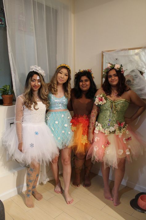 Unique Group Of 4 Halloween Costumes, Four Person Halloween Costumes Funny, The Four Seasons Halloween Costumes, Group Day Costumes, 4 Season Halloween Costume, Fairies Halloween Costume Group, Fairy Tutu Costume, 4people Halloween Costumes, Costumes For 4 People Group