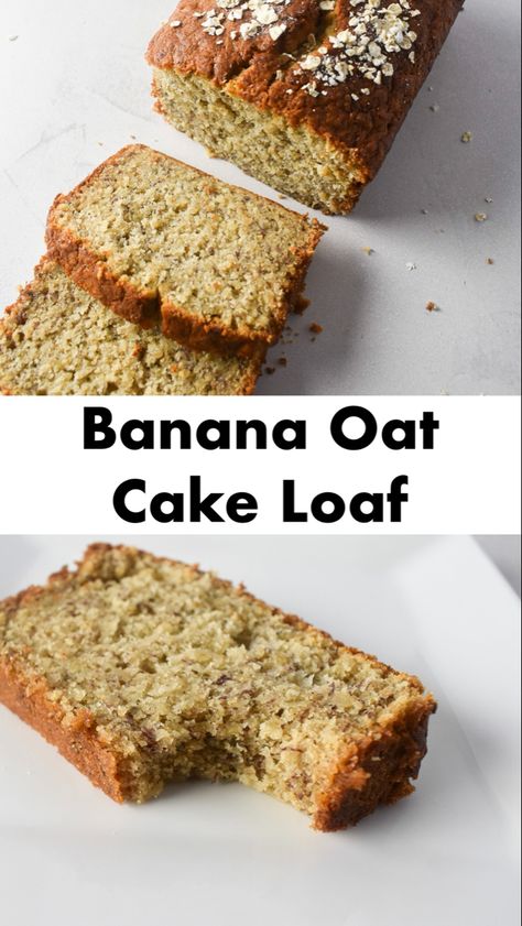 Soft fluffy loaf cake with bananas, oats and chia seeds. This cake is so delicious and a great way to get some healthy oats into your baking. It is not overly sweet and is perfect for breakfast or a small treat after dinner. #bananacake #bananaloaf #bananabread #bananaoatloaf #bananaoatcake #bananas #healthyoats Oat Loaf Cake, Banana Oat Loaf, Oat Banana Cake, Banana Oats Cake, Banana Oat Cake Recipe, Oatcakes Recipe Healthy, Banana And Oats Recipes, Banana Oat Cake, Cake With Bananas